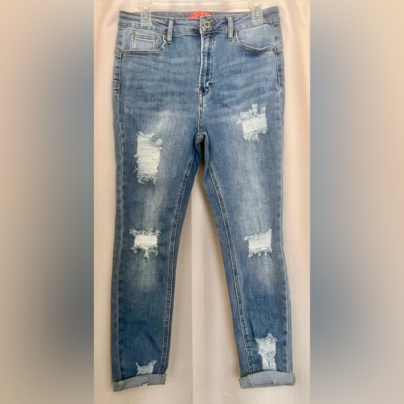 Wax Jean Denim - Wax Jean Distressed Skinny Jeans Size 13/31 Cuffed Hem